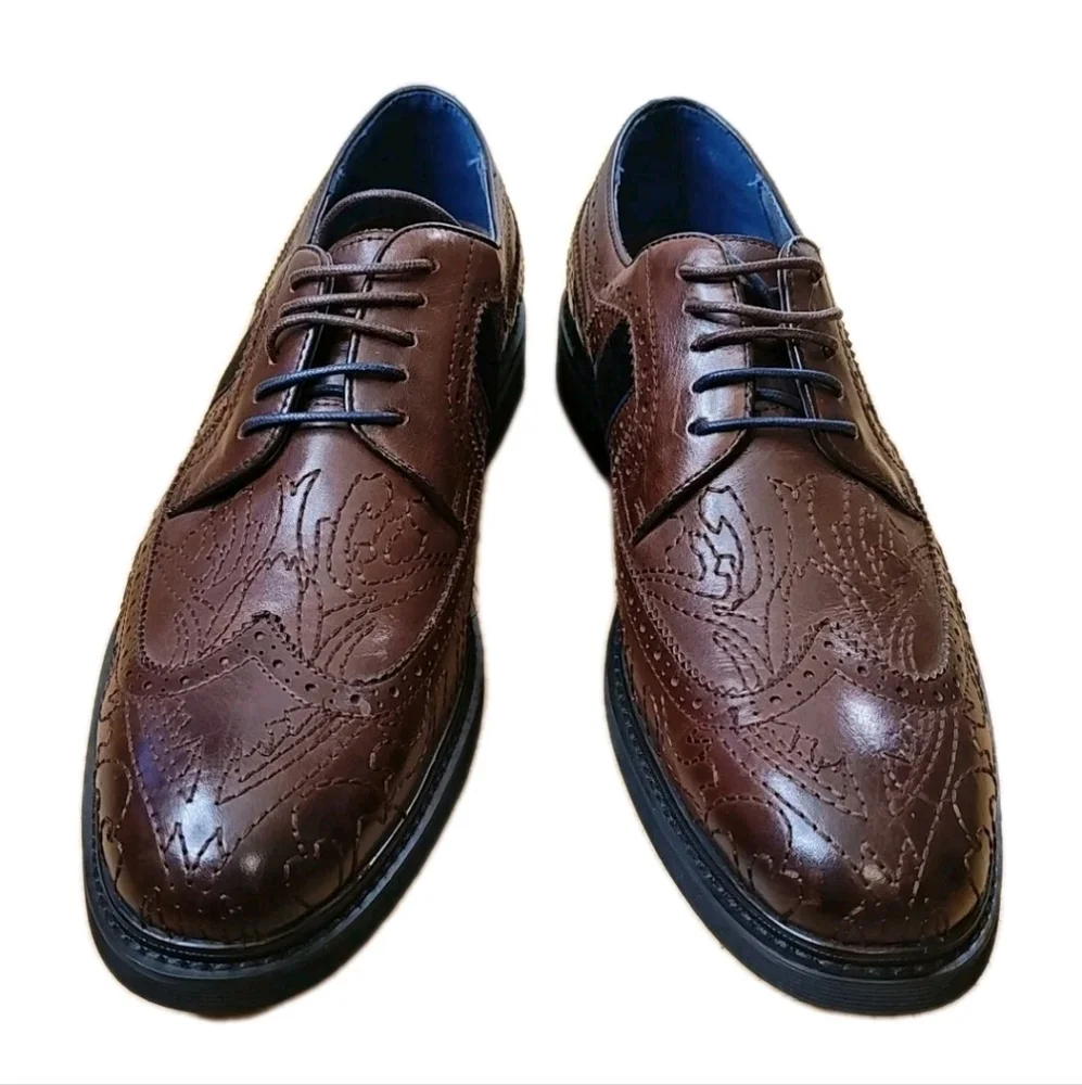 Robert Graham Oxford Wingtip Dress Shoes Men Sz 11 Brown Leather Lace Up RJ5310C